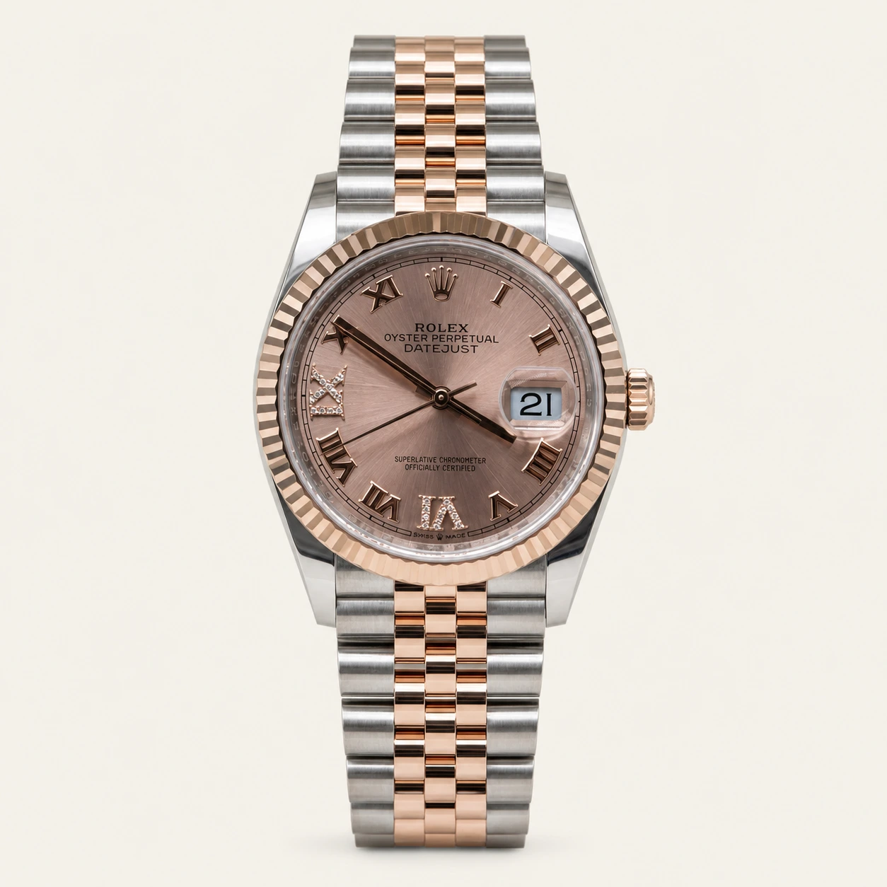Rolex Datejust 36mm Steel/R. Gold Pink Diamonds Dial