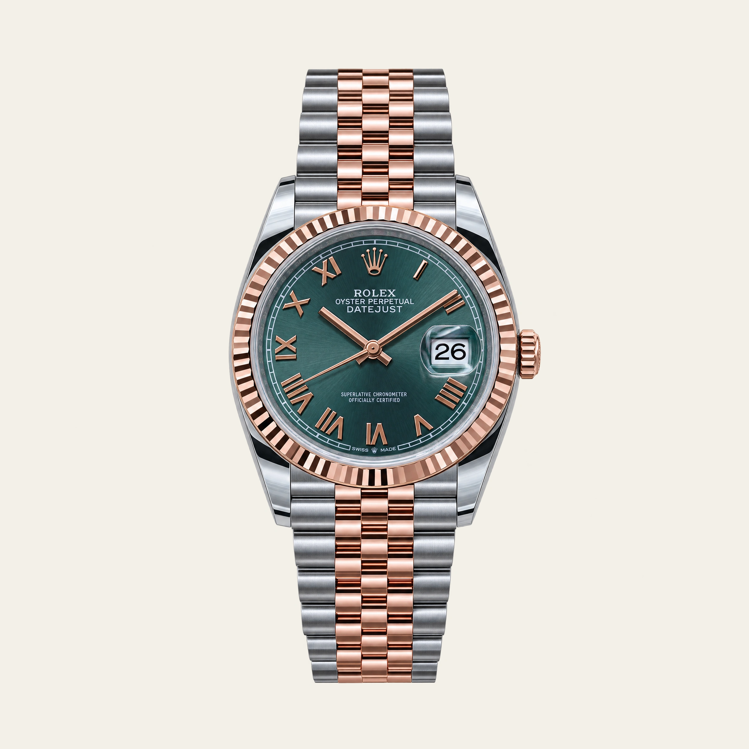 Rolex Datejust 36mm Steel & Rose Gold Green Dial