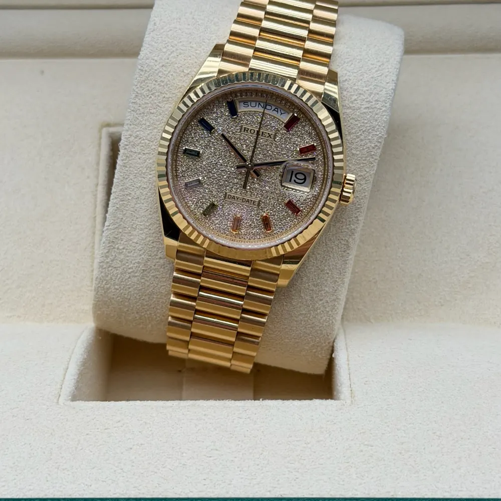 Rolex Day Date 36mm Gold Pave Rainbow Dial