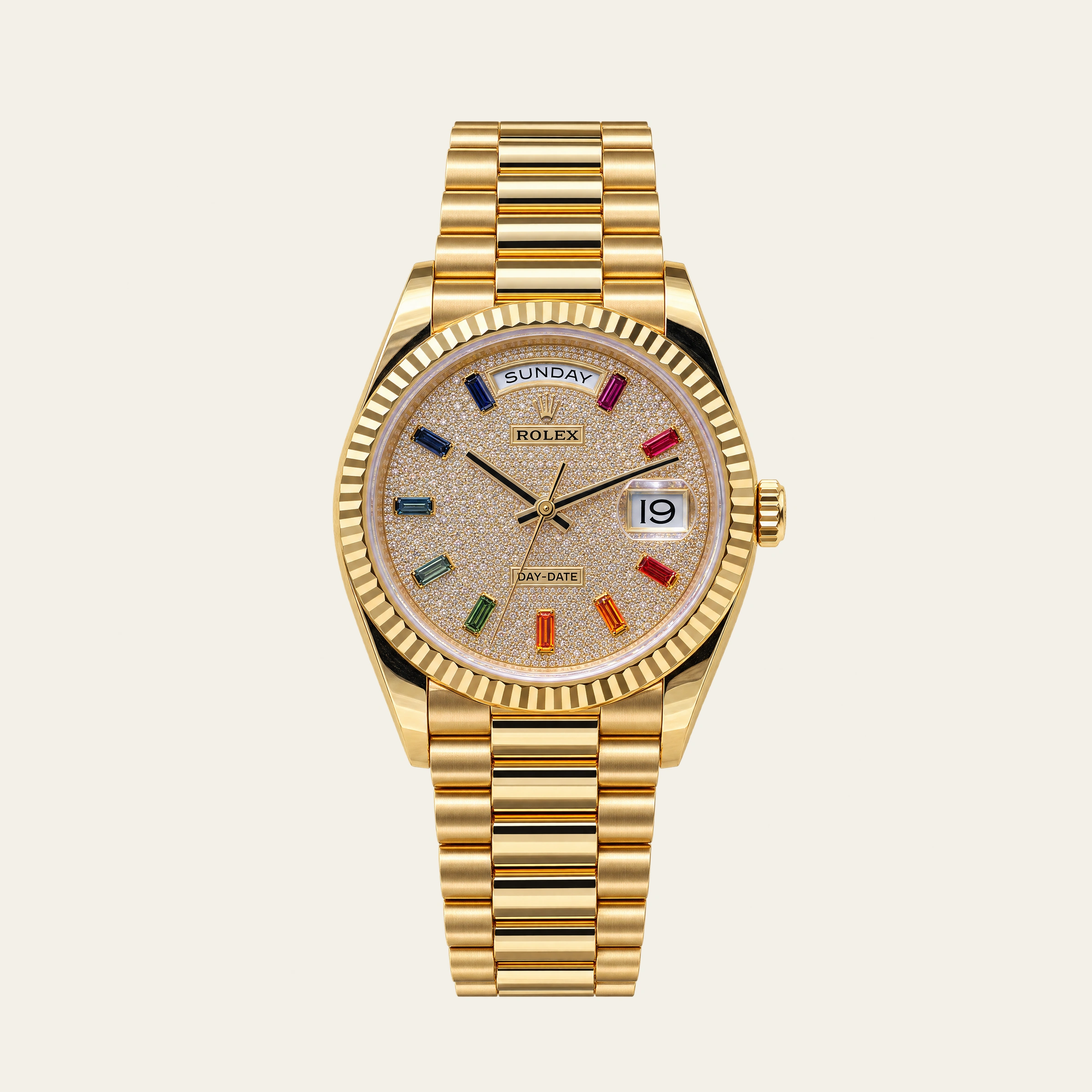 Rolex Day Date 36mm Gold Pave Rainbow Dial