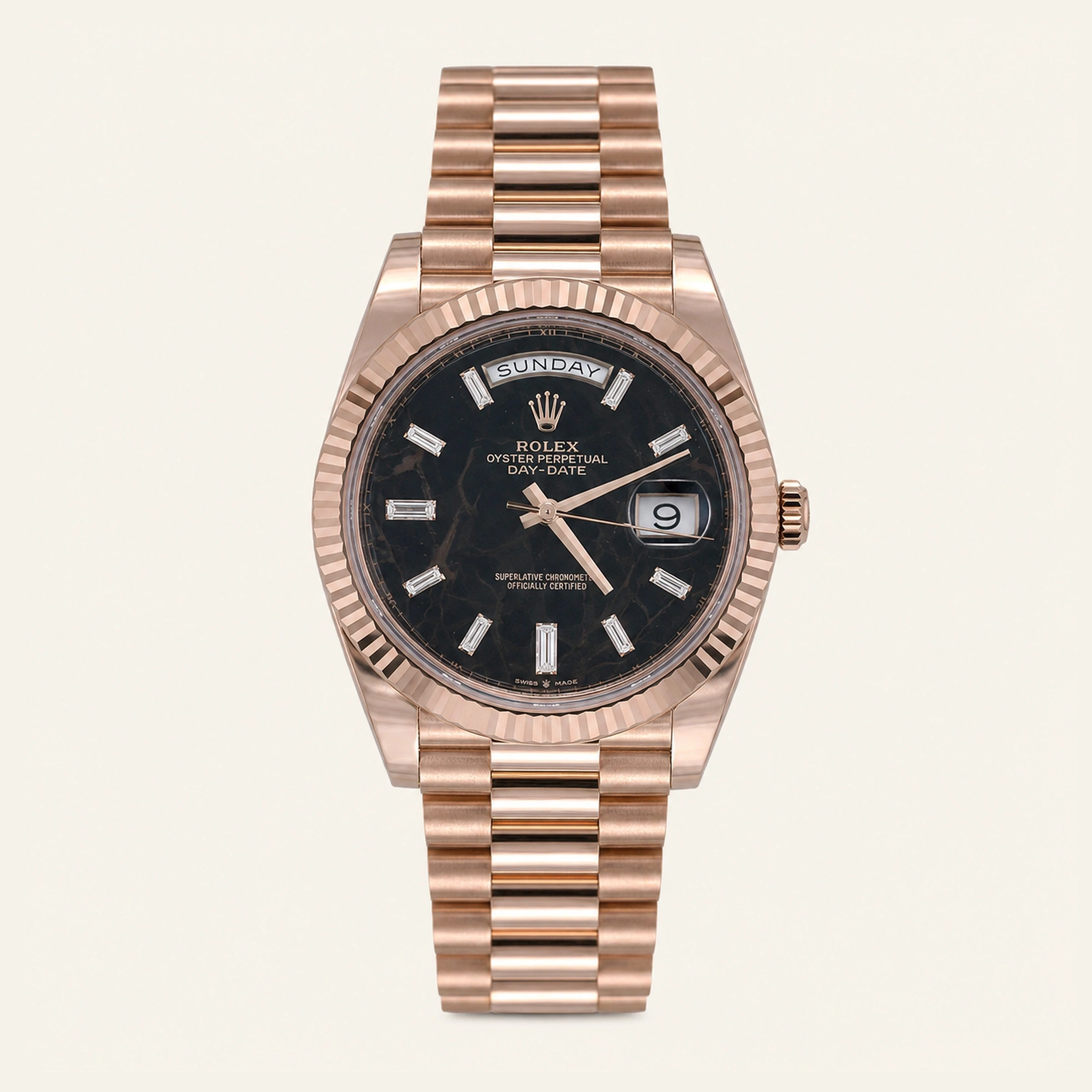 Rolex Day Date 40mm Rose Gold Eisenkiesel Baguette Dial