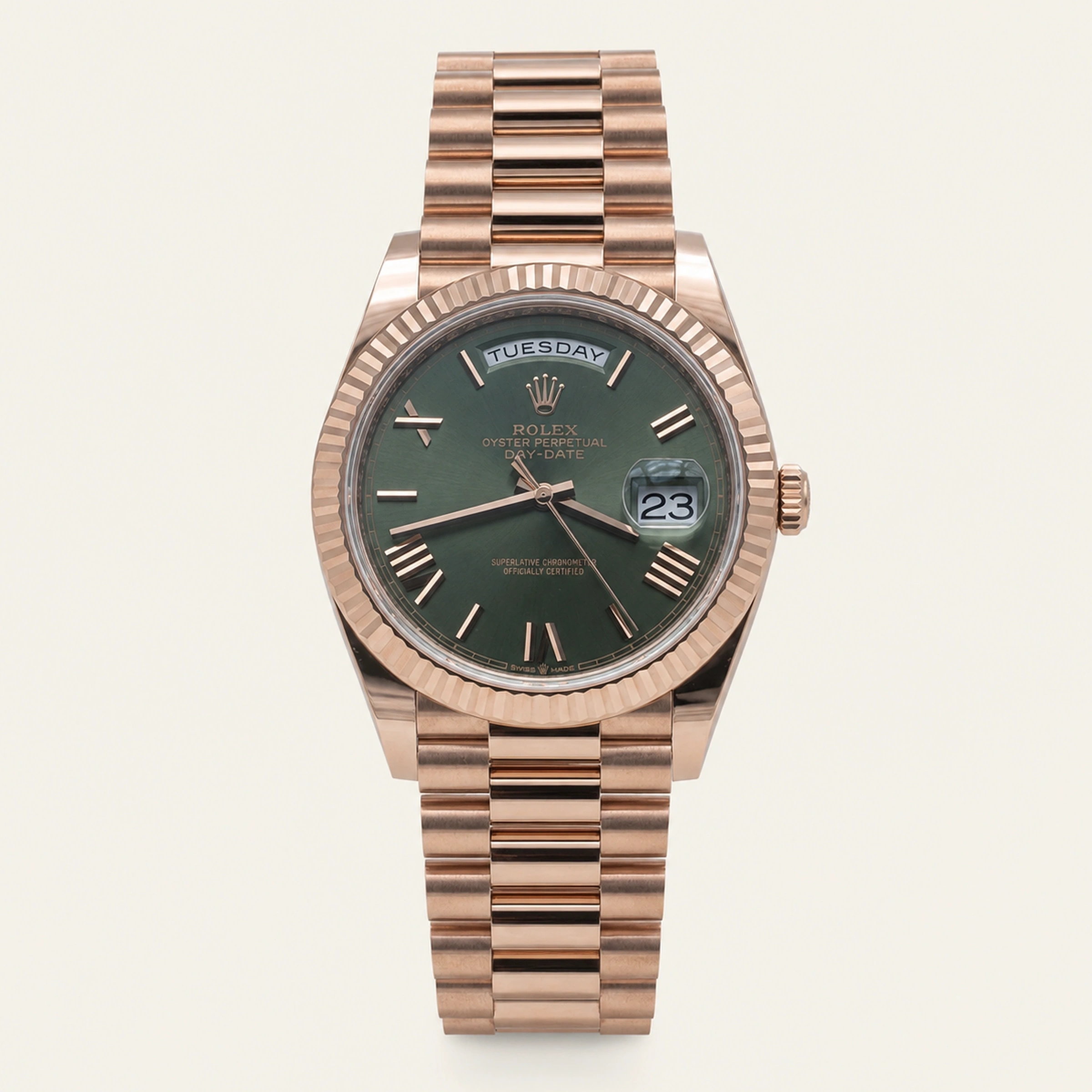 Rolex Day Date 40mm Rose Gold Olive Dial 2021