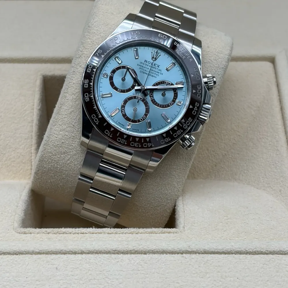 Rolex Daytona 40mm Platinum Ice Blue with Baguette Dial